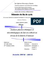 Analyses Physico-Chimiques Et Microbiologiques Du Lait Cru Collecté Au Niveau de La Laiterie D'amizour