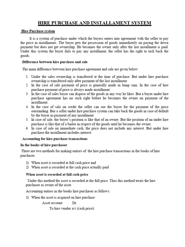 Hire Purchase Accounting Entries Guide | PDF | Depreciation | Interest