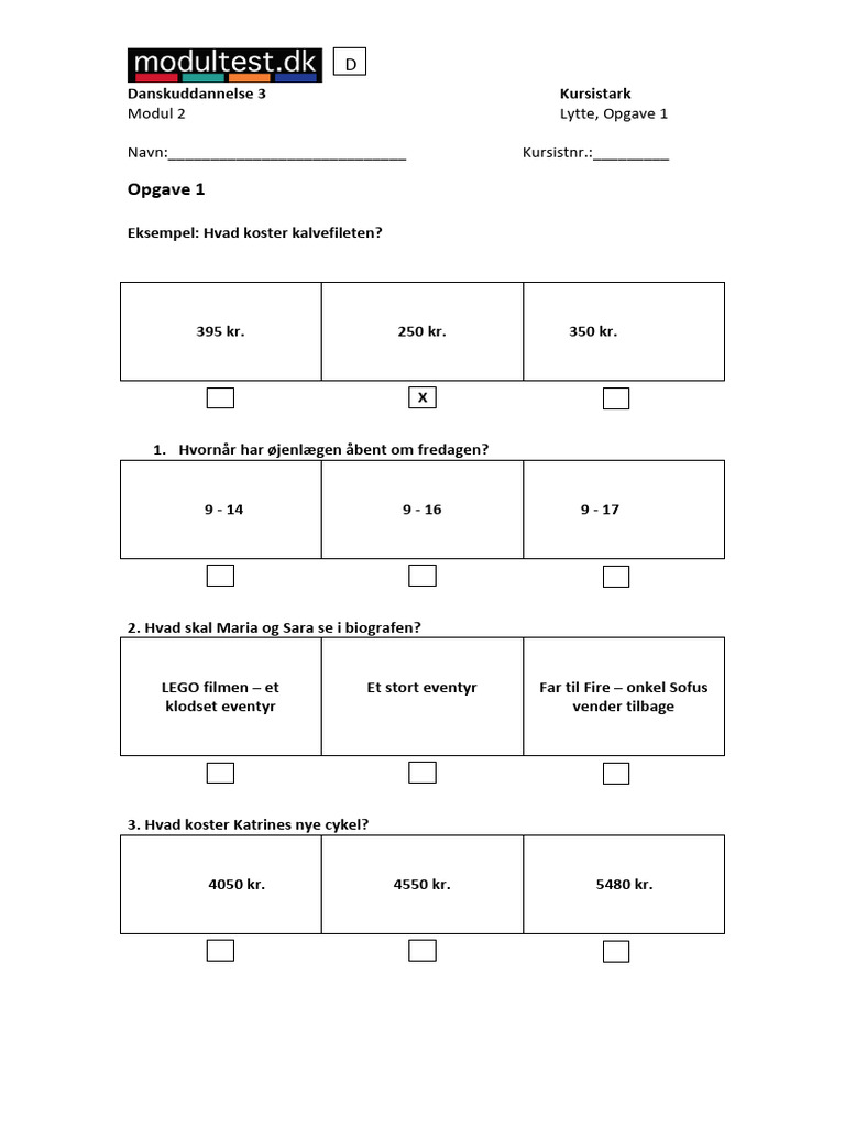 Opgave 1: Lytte, Opgave 1 Kursistnr.: - Modul 2 Navn | PDF