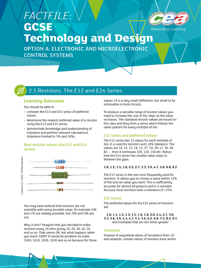Fact File 2.5 Resistors E12 E24 PDF Resistor Electronics
