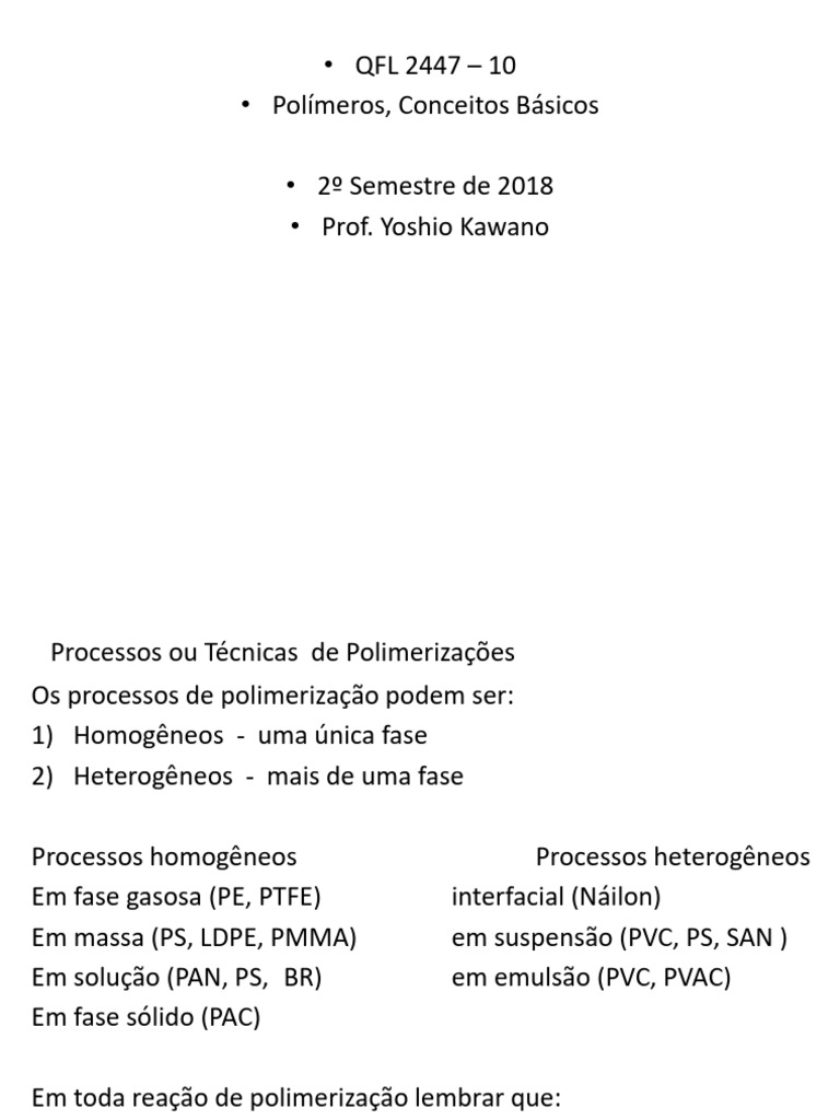 QFL 2447 10 Polímeros Conceitos Básicos2 | PDF | Polimerização | Polímeros