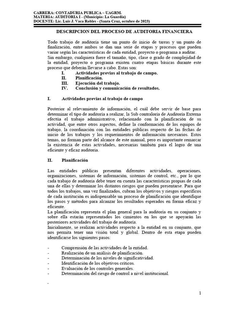 Proceso de Una Auditoria Financiera LG | PDF | Auditoría | Contralor