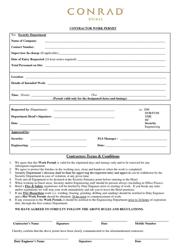 Contractor Work Permit Guidelines | PDF