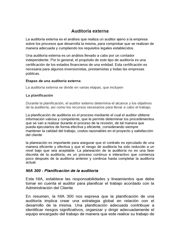 Guía Completa de Auditoría Externa | PDF | Auditoría | Planificación