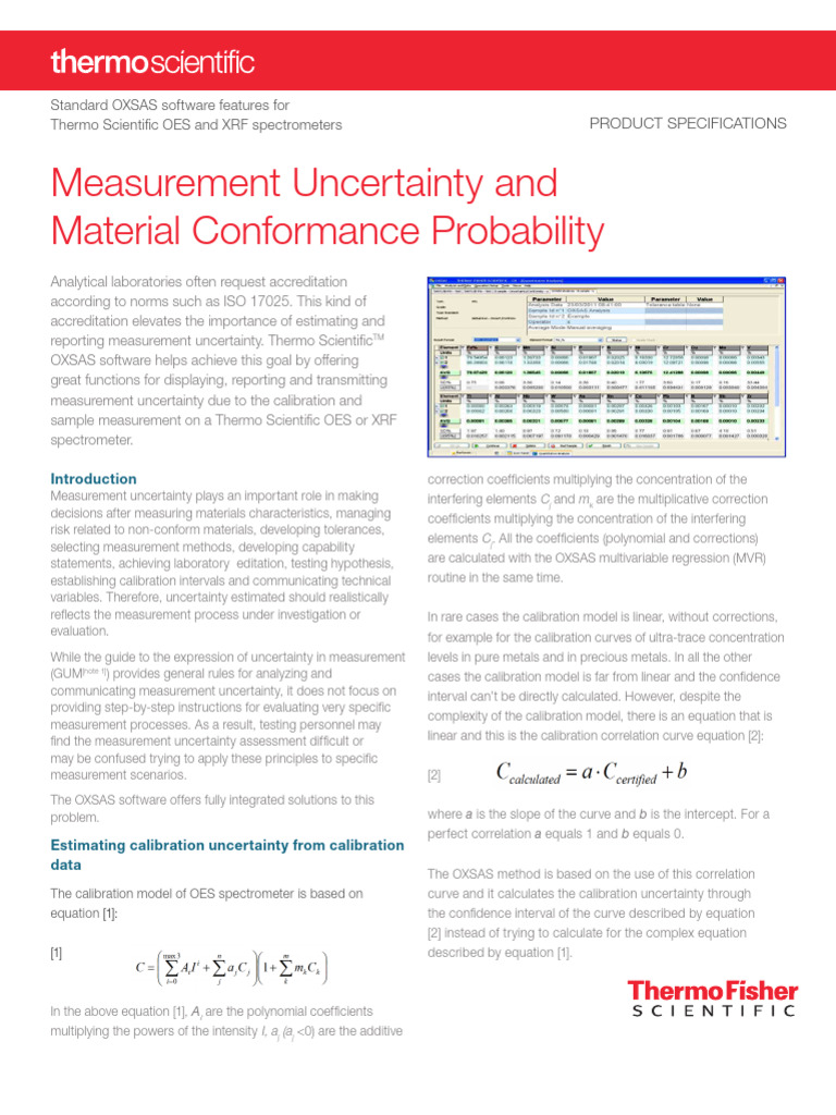 OXSAS Software for Spectrophotometer Uncertainty | PDF | Equations ...