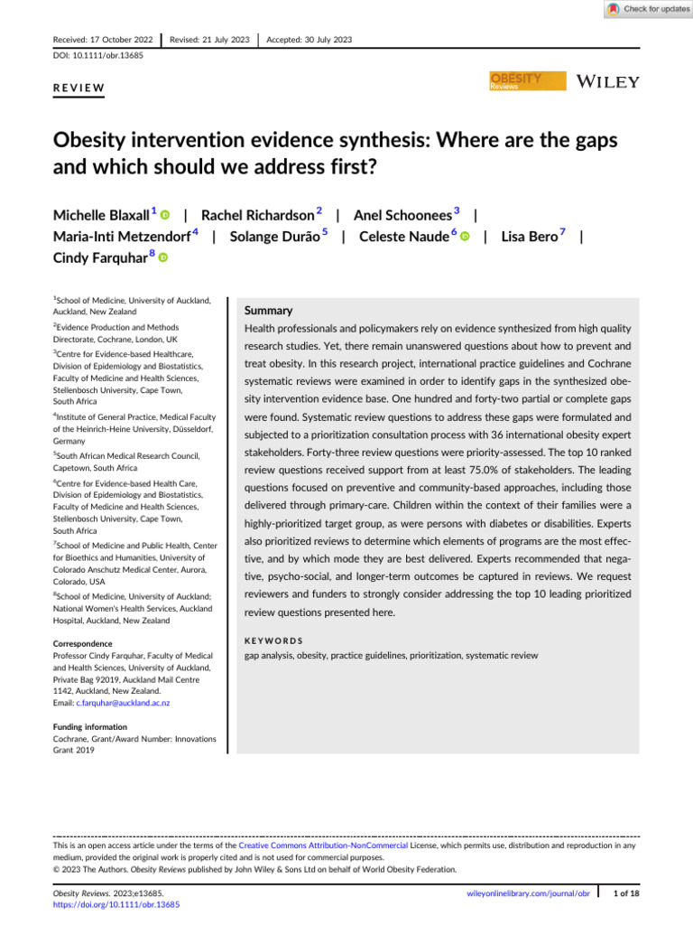 Obesity reviews - 2023 - blaxall - obesity intervention evidence