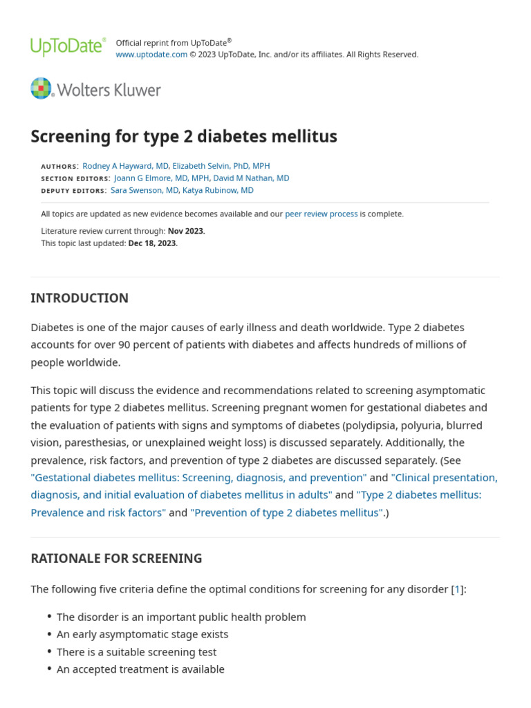 Screening for type 2 diabetes mellitus uptodate pdf glycated
