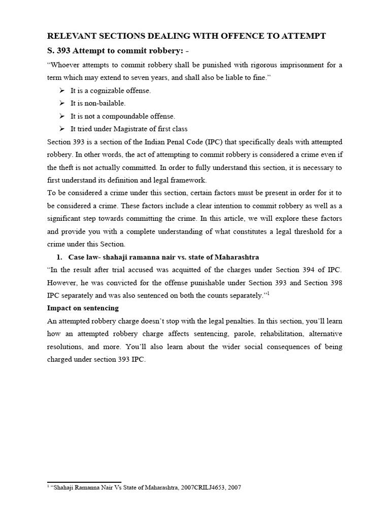 IPC Sections on Attempted Robbery | PDF | Robbery | Crimes