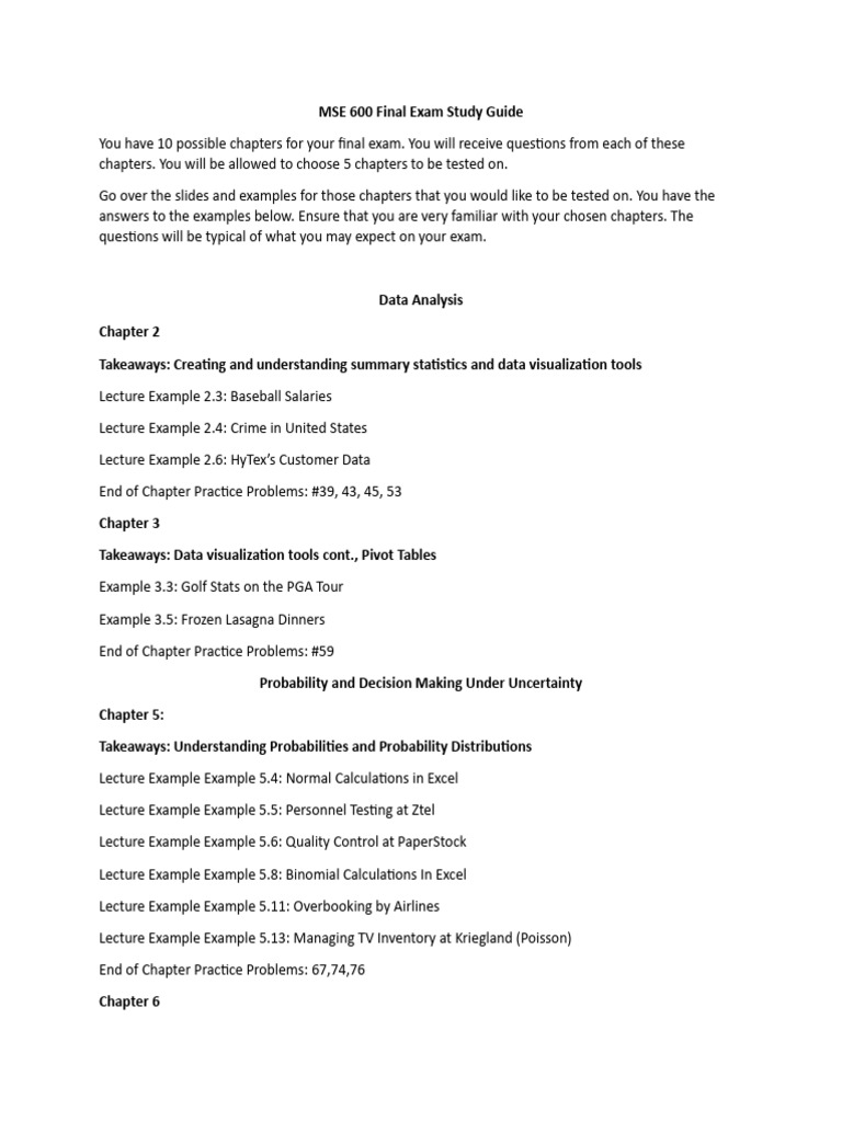 MSE 600 Final Exam Study Guide | PDF | Statistics | Regression Analysis