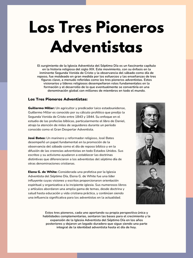 Los Tres Pioneros Adventistas | PDF | Ciencias sociales | Religión y ...