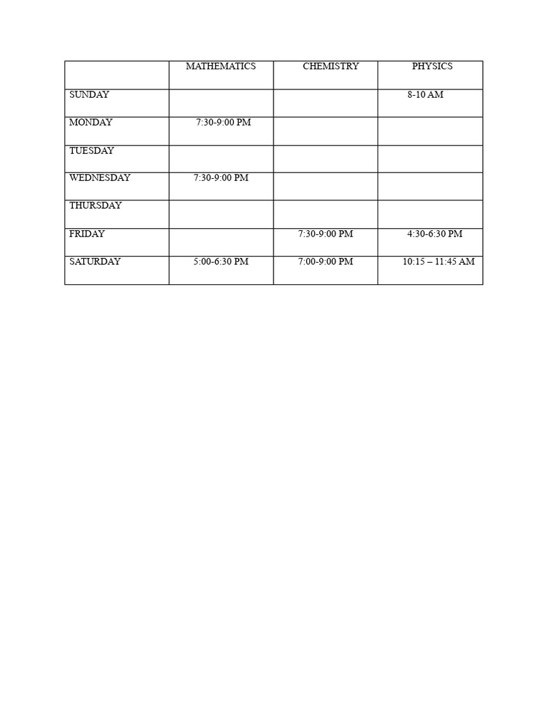 Study Schedule for Science Students | PDF