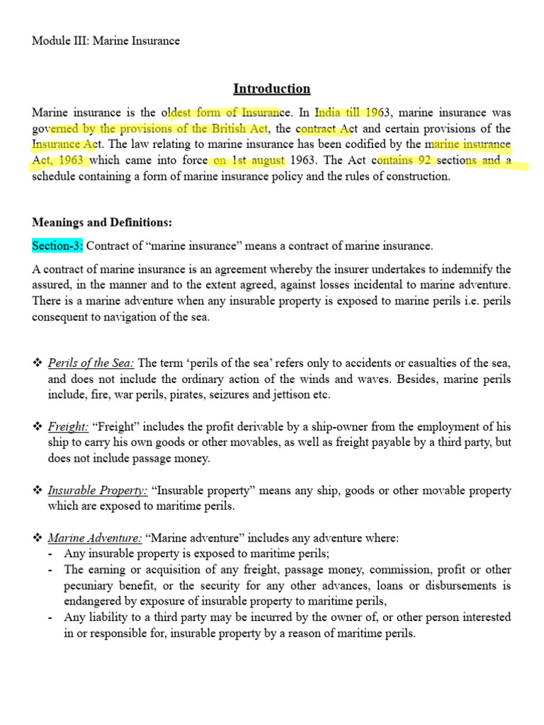Insurance Law Module-3 | PDF | Insurance | Indemnity