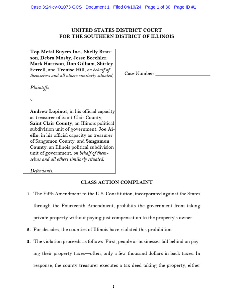 Illinois Property Tax Class Action Suit | PDF | Class Action | Foreclosure