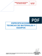 Especificaciones Tecnicas de Materiales Y Equipos: Municipalidad Distrital de Grocio Prado