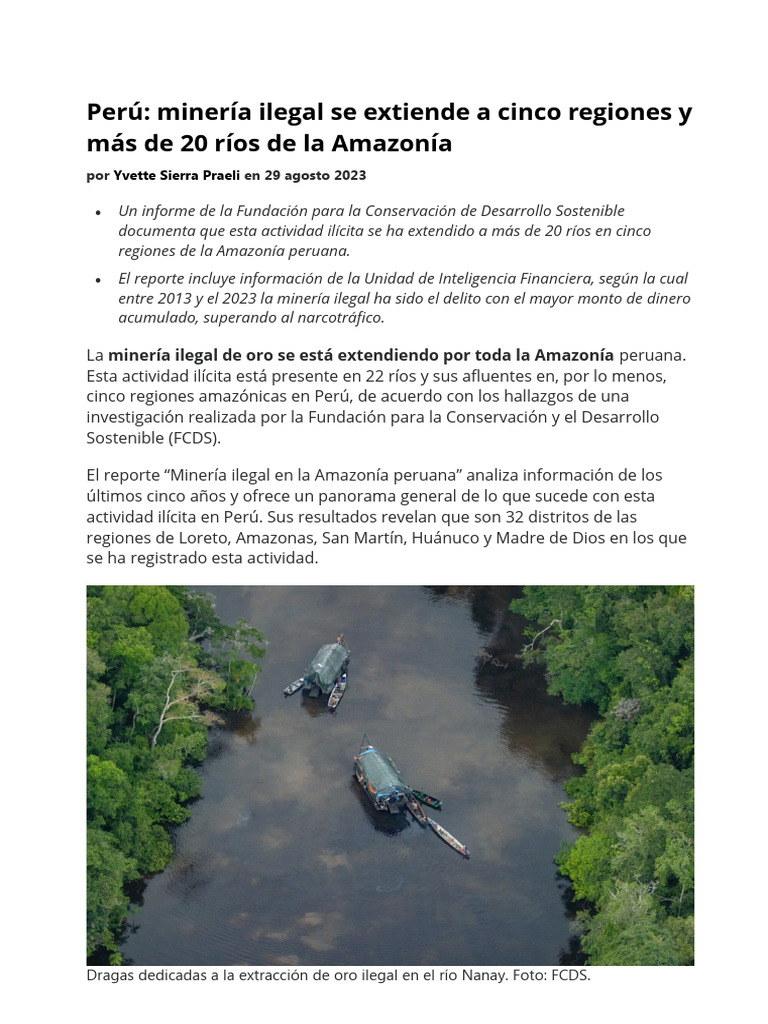 Mineria Ilegal En El Peru Pdf Minería Perú