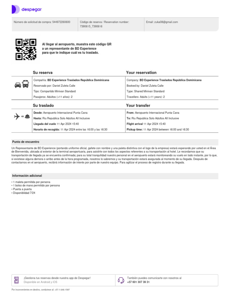 Voucher de Traslado BD Experience | PDF | Aeropuerto | Equipo de ...