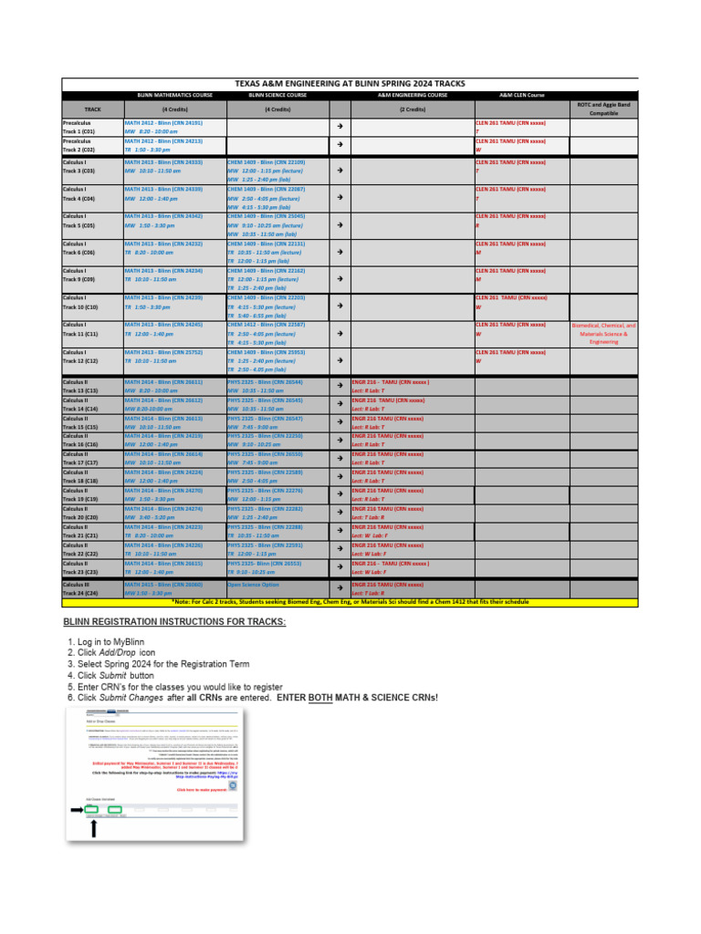 Blinn Spring 2024 Course Tracks | PDF | Mathematics