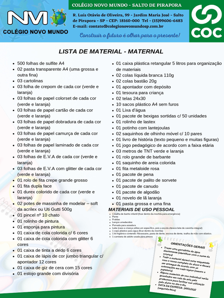 Lista de Materiais para Maternal | PDF