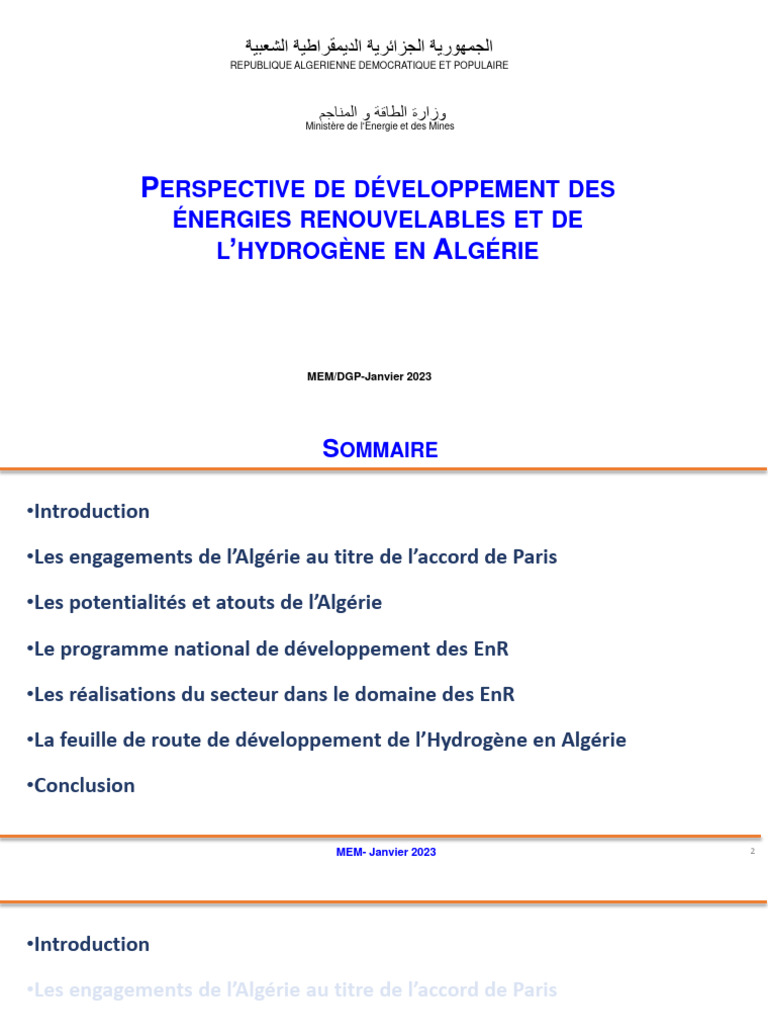 Développement des Énergies Renouvelables en Algérie | PDF | Énergie ...