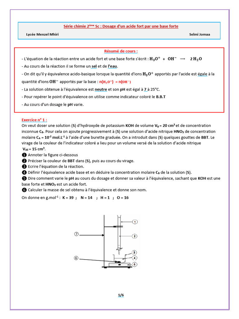 Dosage acide fort par base forte | PDF | Ph | Concentration molaire