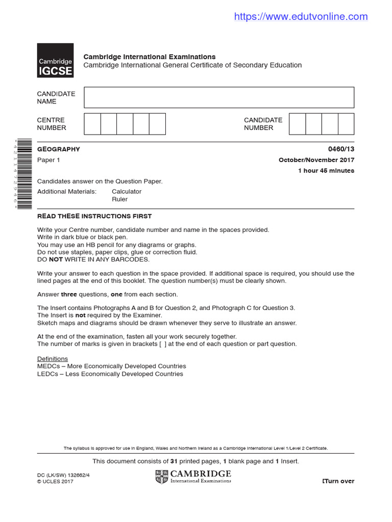 Cambridge IGCSE Geography Exam Paper | PDF | Rainforest | Earth Sciences