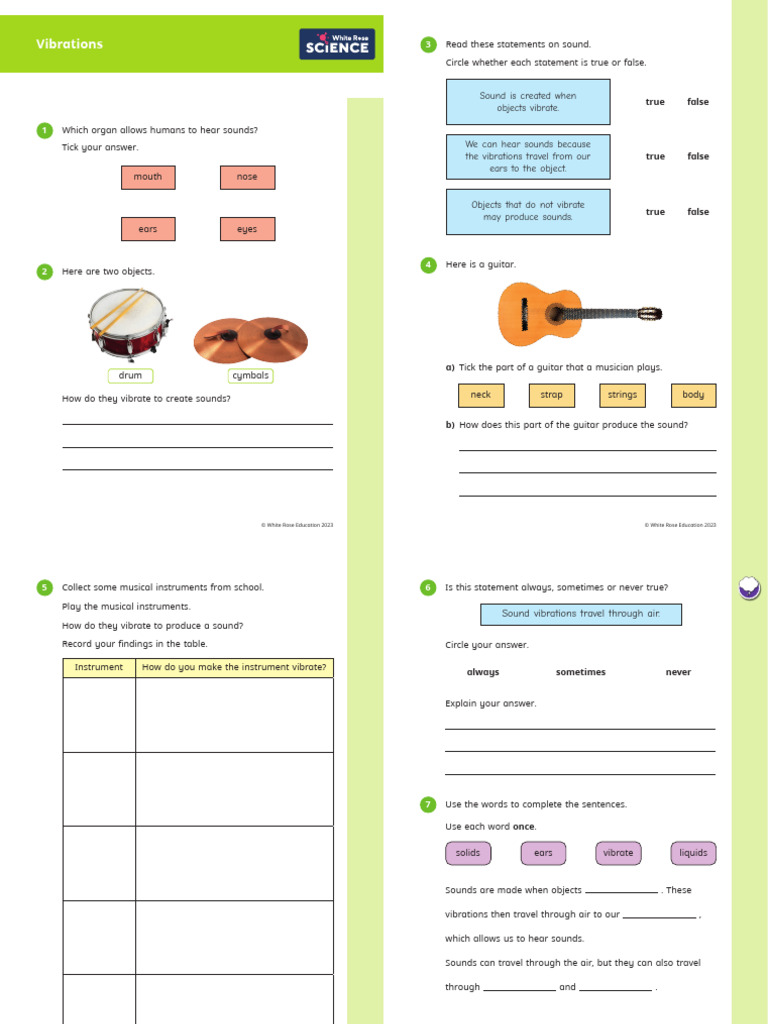 Y4 Spring Block 1 WS1 Vibrations | PDF | Sound | Guitars