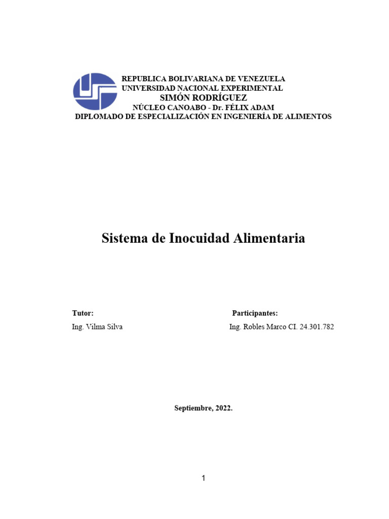 Sistema de Inocuidad Alimentaria en Venezuela | PDF | Calidad ...