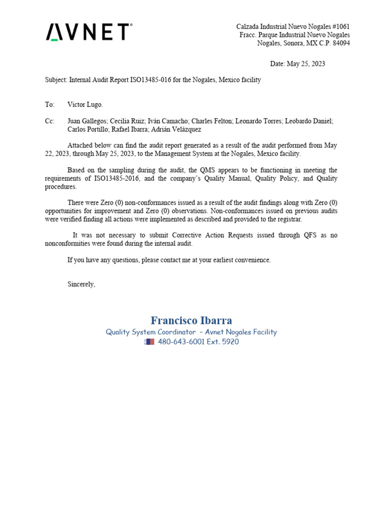 AS9100 ISO 9001 INTERNAL AUDIT REPORT 23 Jun 2023 PDF Audit