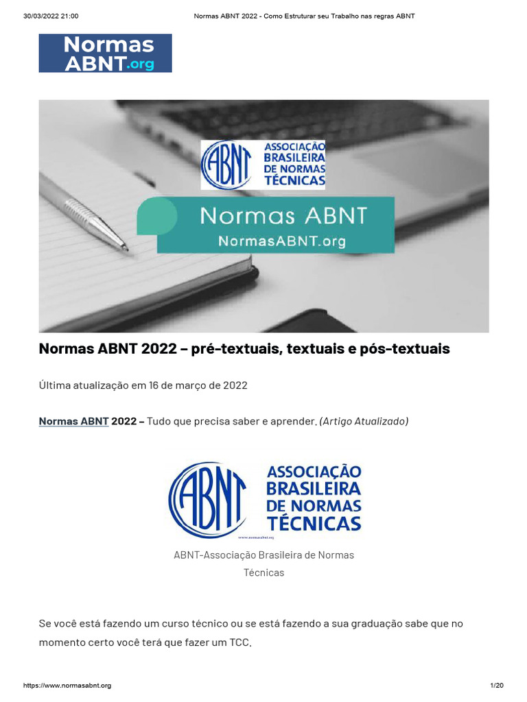 Estrutura do Trabalho segundo ABNT | PDF | Citação | Abstract (resumo)
