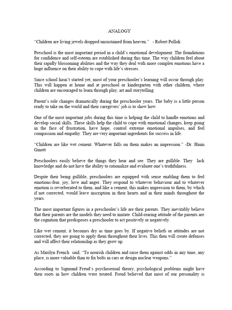 Preschool Analogy Edited PDF Attachment Theory Attitude (Psychology)