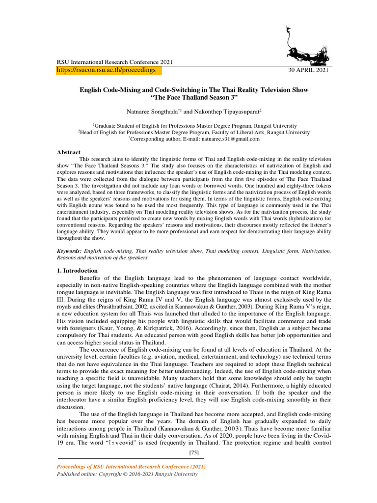 Code mixing in tv programs the face thailand pdf english language