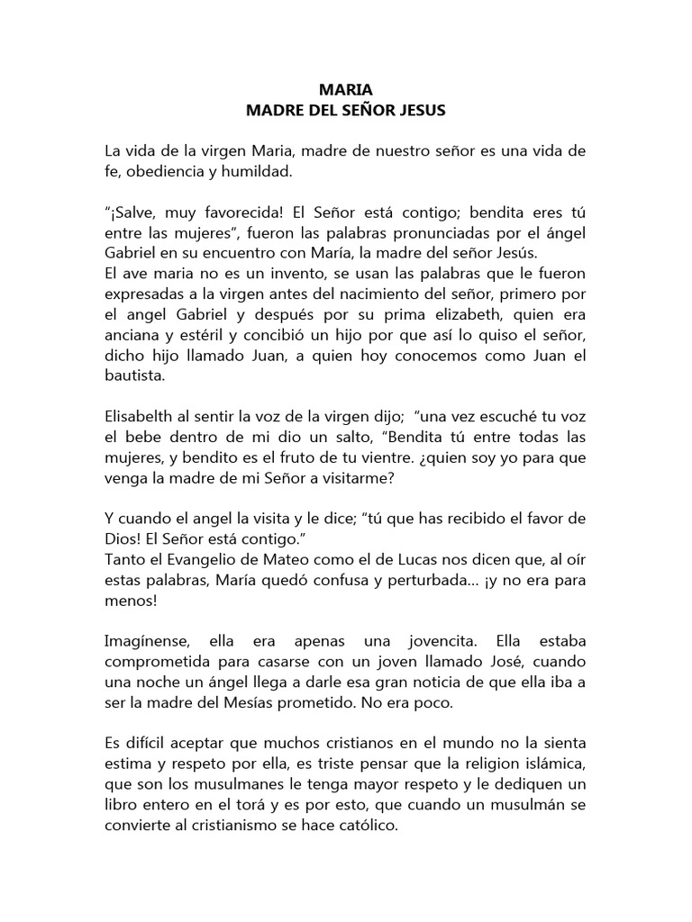 La Fe y Humildad de María, Madre de Jesús | PDF | María, madre de Jesús ...