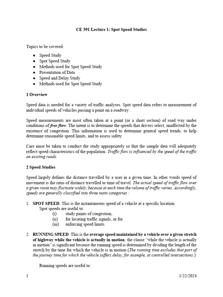 Spot Speed Studies in Traffic Engineering | PDF | Percentile | Sample ...