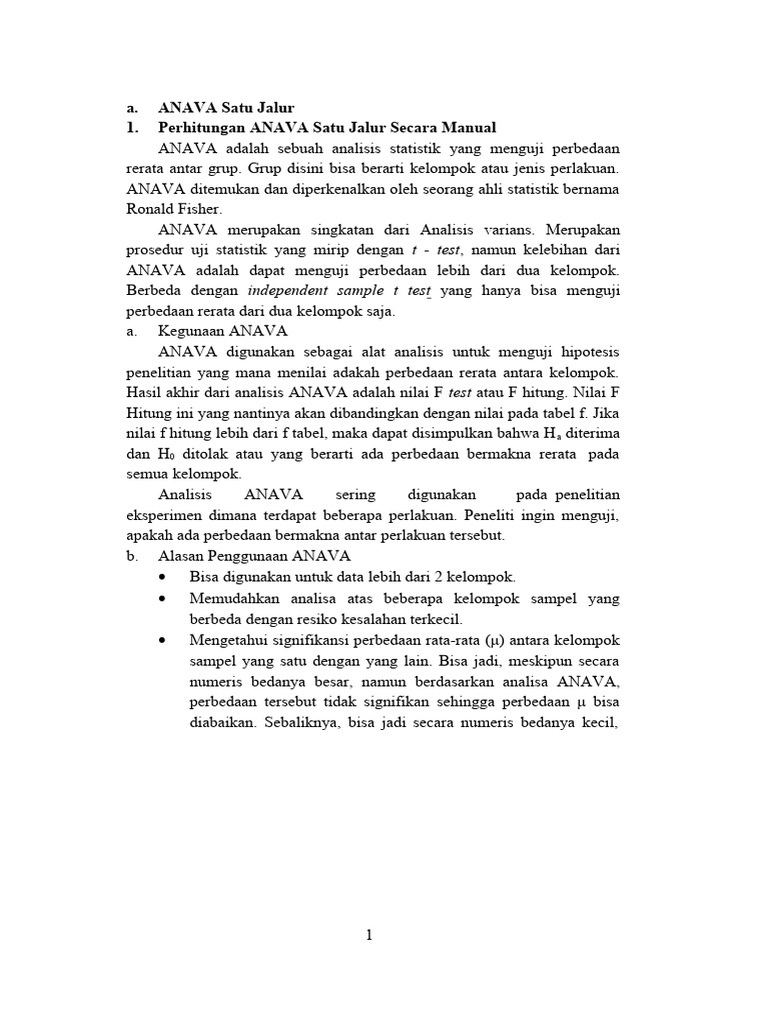 Panduan ANAVA Satu Jalur | PDF | Metode & Bahan Ajar | Sains & Matematika