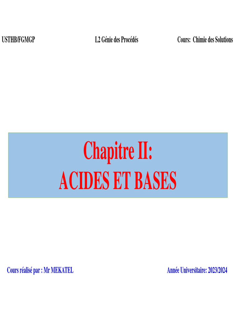 Acides et Bases en Chimie des Solutions | PDF | Ph | Acide
