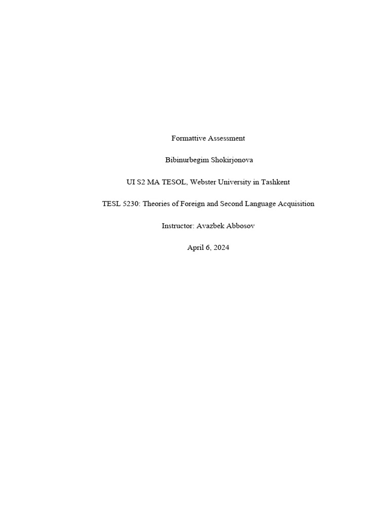 Formative Assessment Sla W3 Pdf Second Language Acquisition