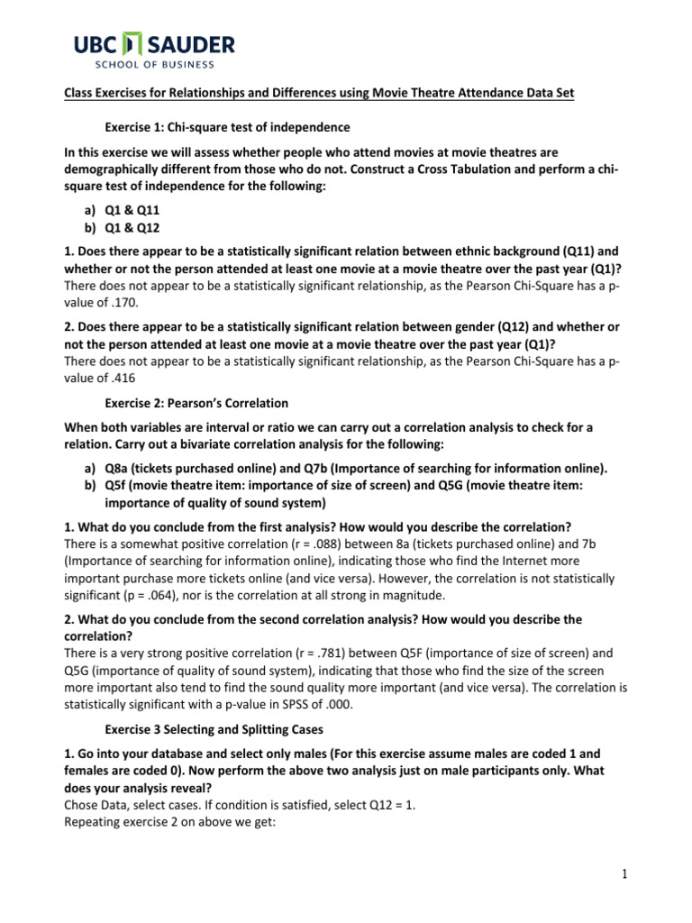 Movie Attendance Data Analysis Exercises | PDF | Student's T Test | Chi ...