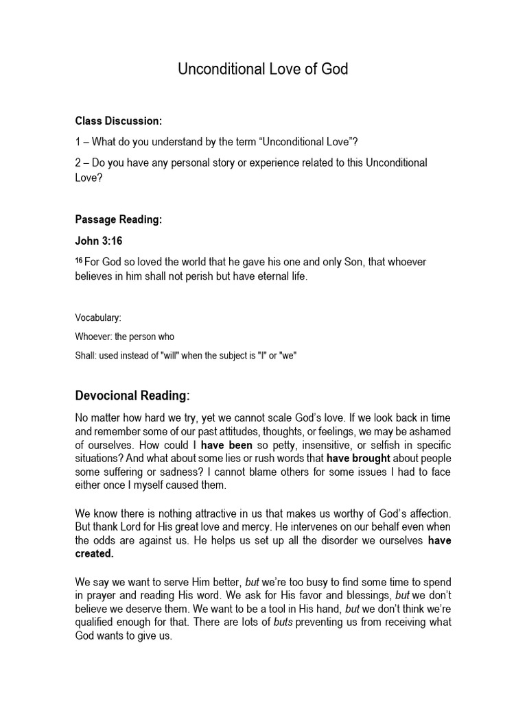 Unconditional Love of God | PDF | Love | God