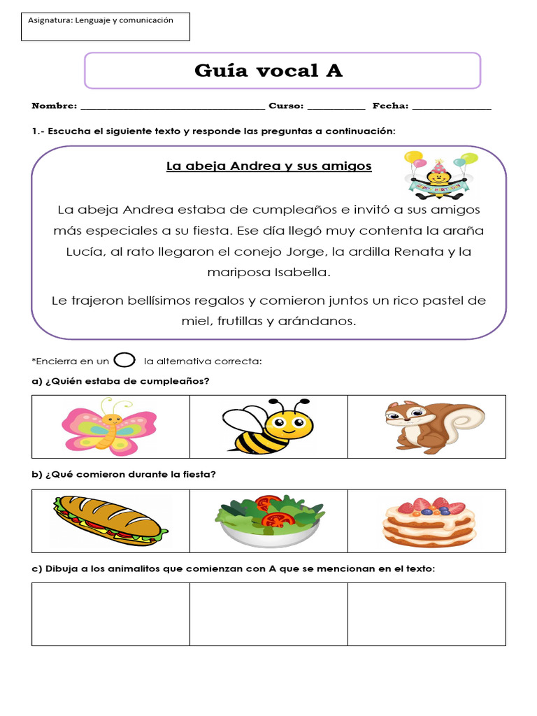 Guía de la Vocal A para Niños | PDF