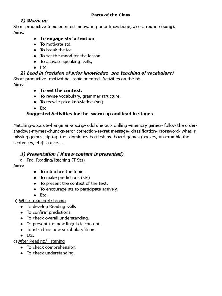 Parts of The Class Suggestions | PDF | Vocabulary | Reading Comprehension