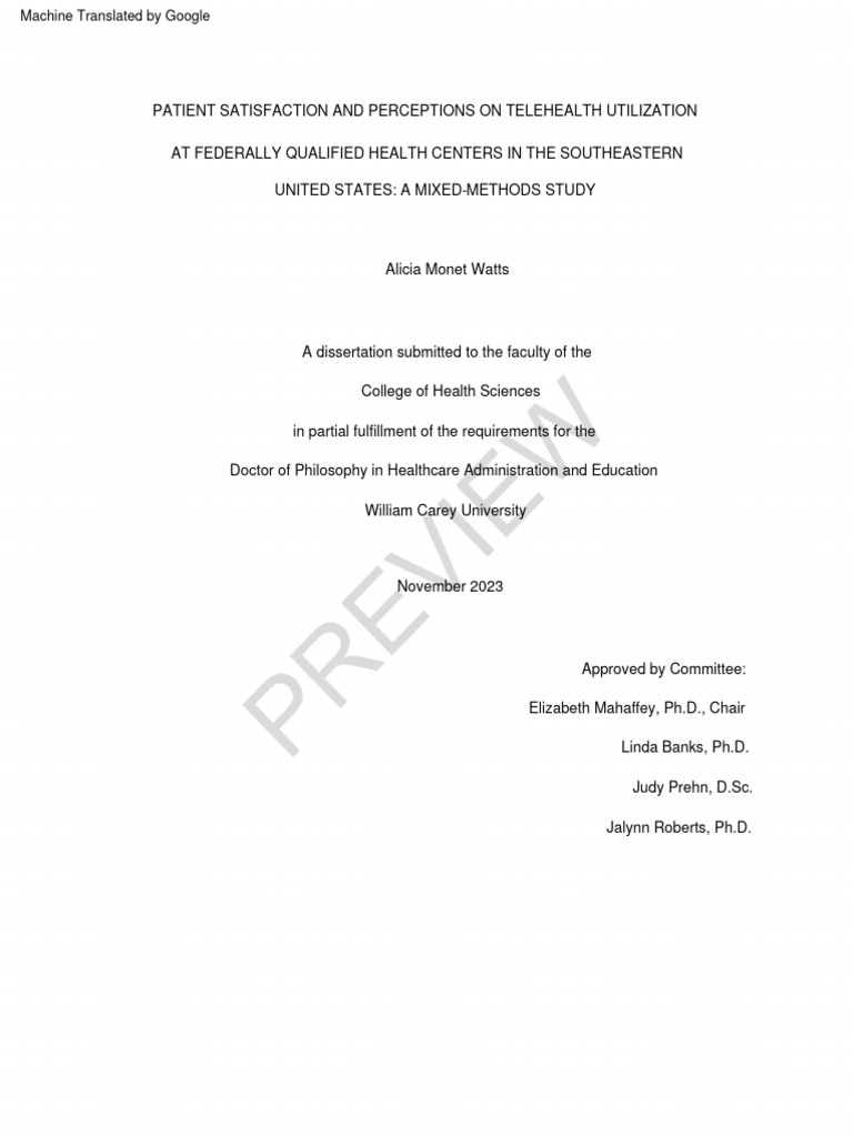 Telehealth Patient Satisfaction Study | PDF | Health Equity | Health Care