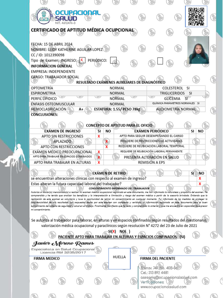 Certificado de aptitud m dica ocupcional x x x x x x descargar