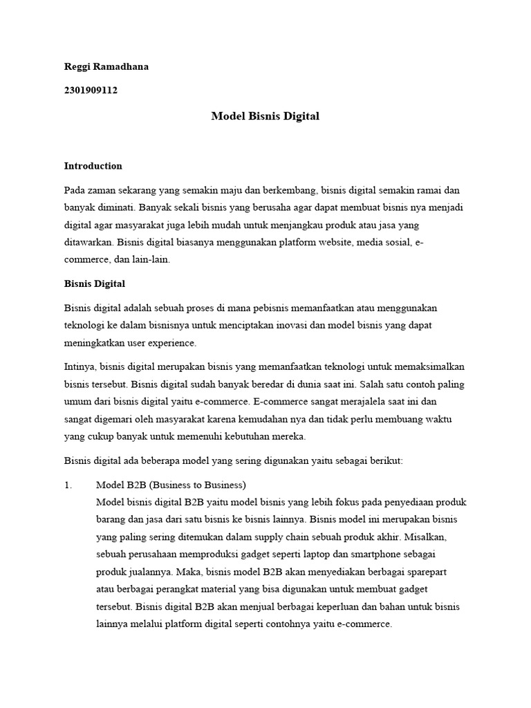 Model Bisnis Digital: B2B, B2C, C2C, C2B | PDF
