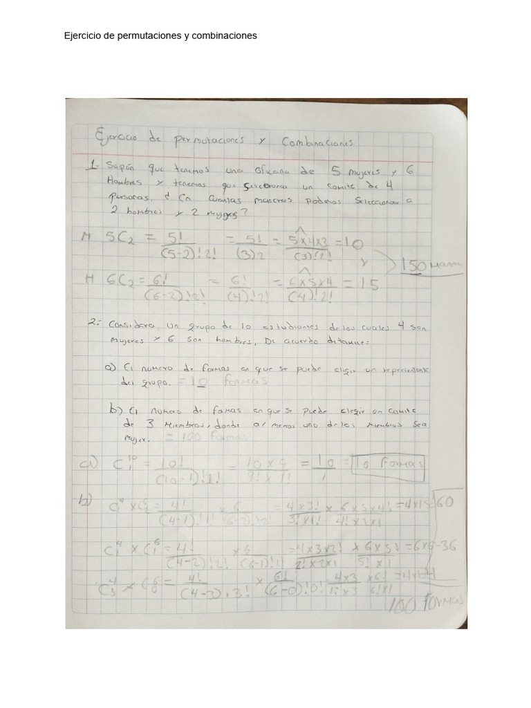 Ejercicios de Permutaciones y Combinaciones | PDF