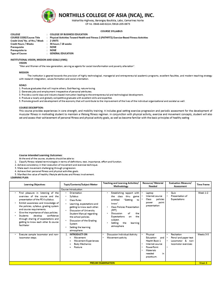 Pathfit 2 ExerciseBased Fitness Activities PDF Physical Fitness