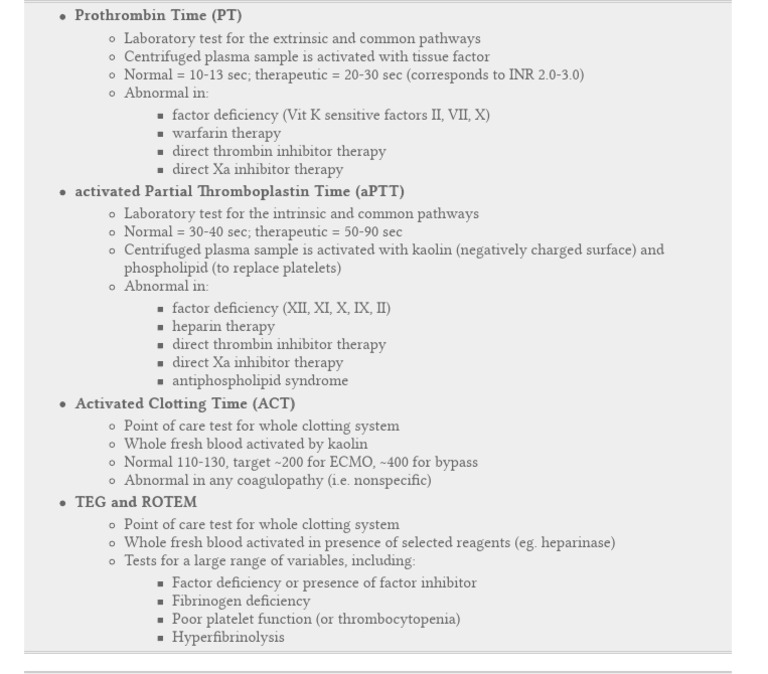 ACT and PT Lab Values Overview | PDF | Coagulation | Platelet