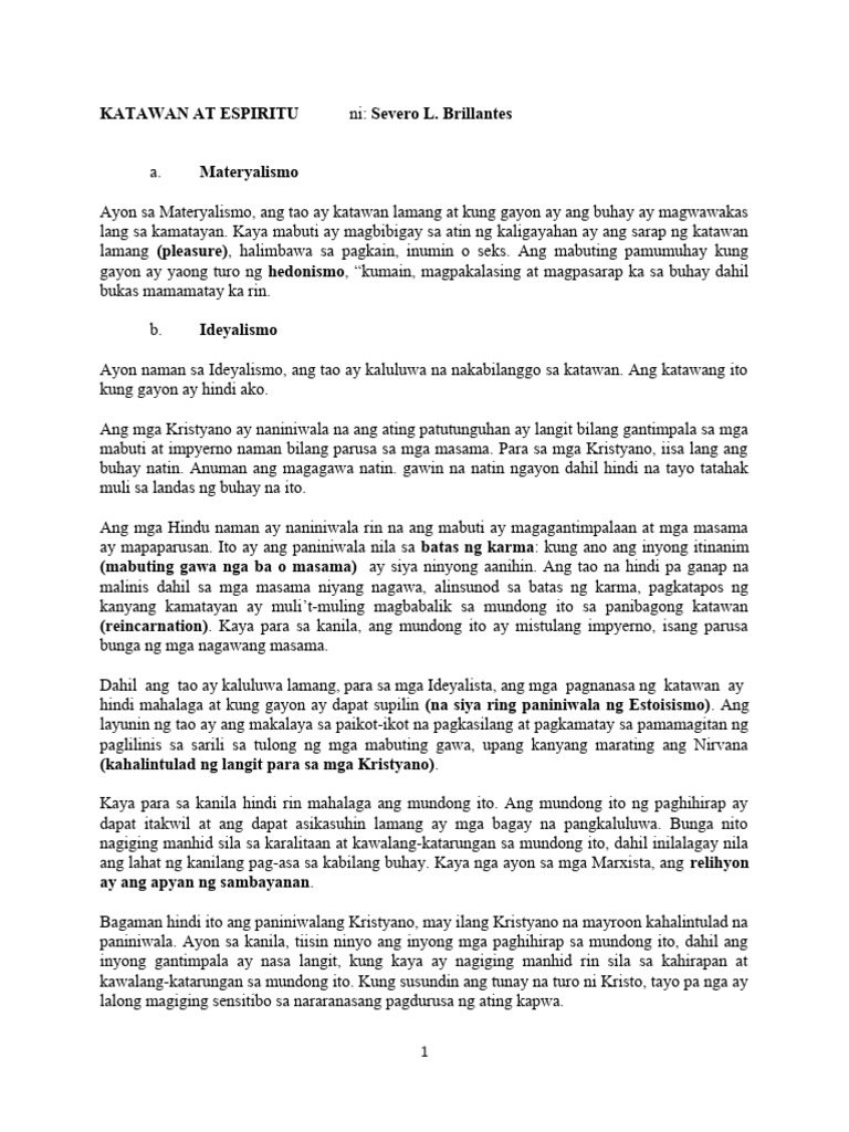 IIIB. KATAWAN AT KALULUWA para Sa Mag Aaral | PDF