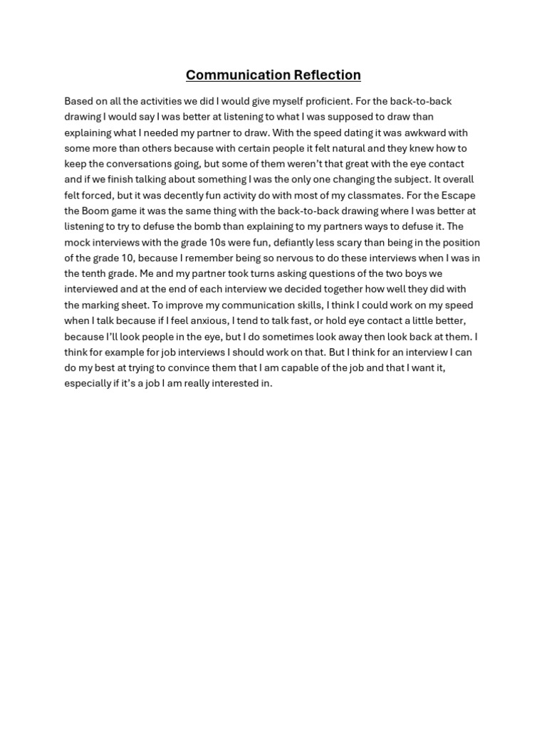 Communication Skills Reflection Essay | PDF