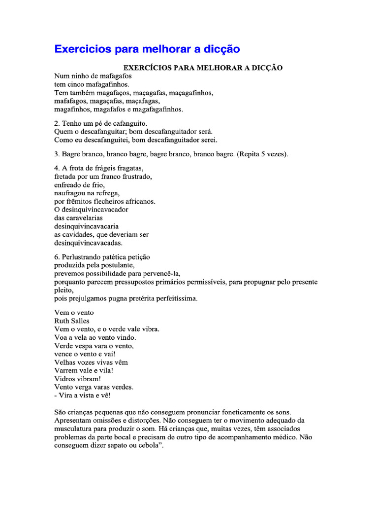 Exercicios para Melhorar A Dicção | PDF