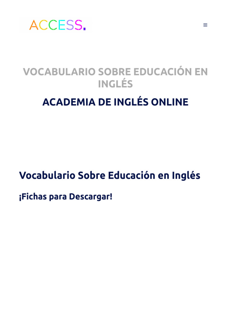 150 Vocabulario Sobre Educación Inglés Access 2024 Pdf Etapas
